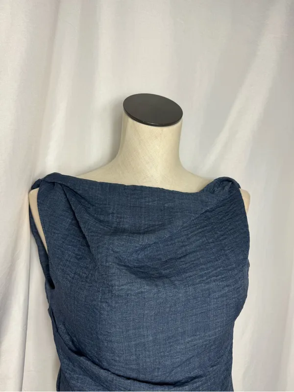Women's Navy Blue Asymmetric Draped blouse with palazzo pant -2 piece set NWOT - Image 3