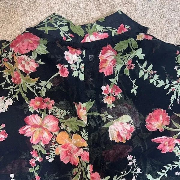 Reformation Mckendrie Floral Sheer Collar Short Sleeve Mini Shirt‎ Dress Black 2 - Image 8
