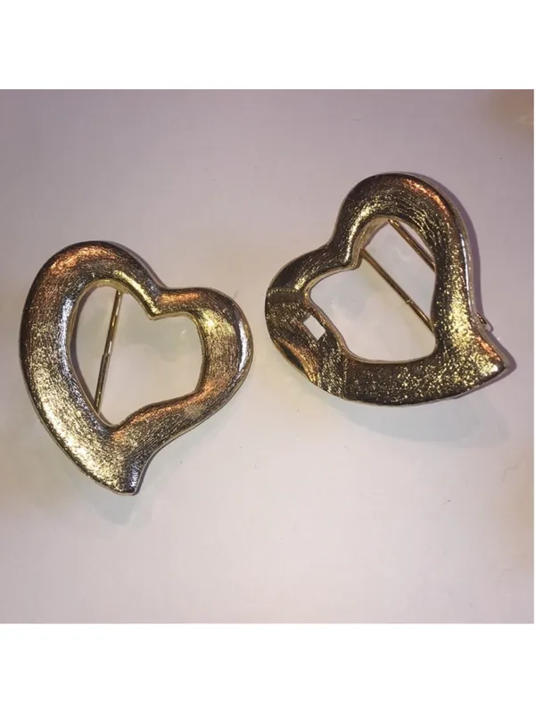 Vintage Brushed Soft Gold Tone Double Heart Retro Boho Belt Buckle - Image 5