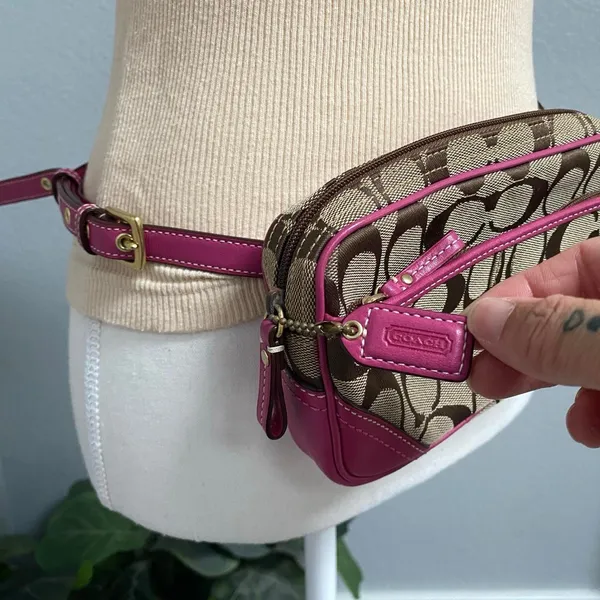 Coach Signature Hot Pink Brown Waist Pouch Belt Bag - Image 2