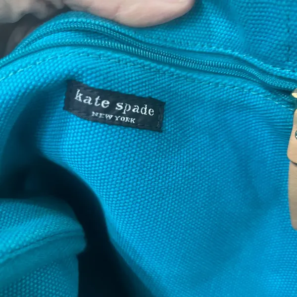 Vintage Rare Kate Spade Aqua turquoise Yo OKO Gold Canvas Bag - Image 6