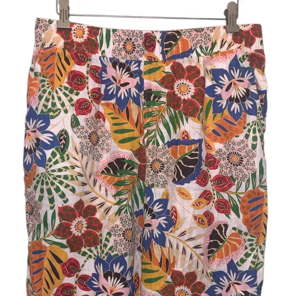 C&C California Linen Pants L Wide Leg Floral Print Pull On Colorful Relaxed - Image 2