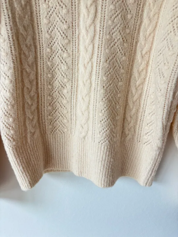 J. Crew Cream Cable Knit Chunky Crewneck Sweater Wool Alpaca Blend Fisherman - Image 4