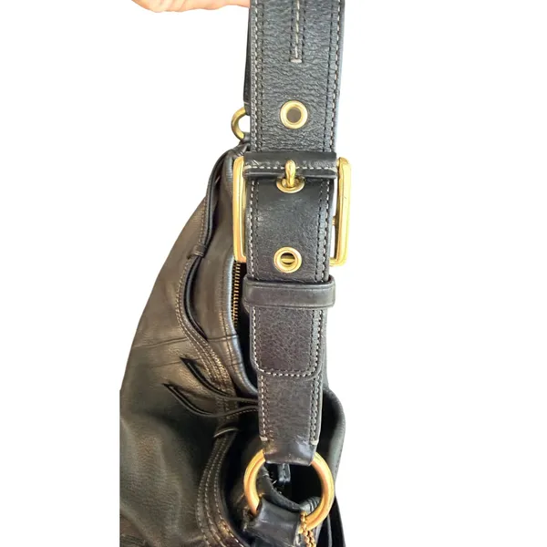 Vintage Coach Hamilton Hobo Bag Black Pebbled Leather Brass Horsebit Style 12460 - Image 12