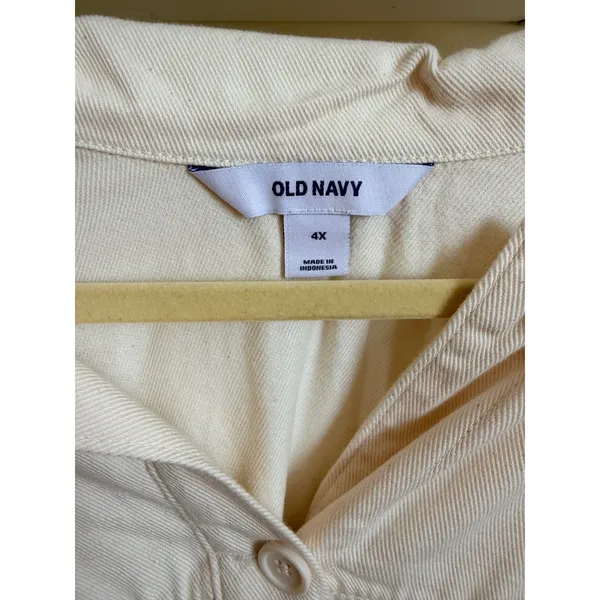 Old Navy Womens 4X Cream Twill Long Sleeve Button Down Utility Shirt NWT - Image 3