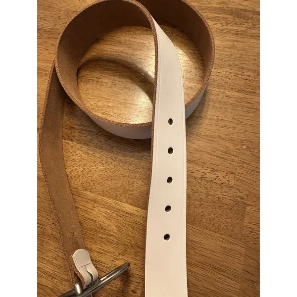 Women’s White Genuine Leather Silver Tone Heart Buckle Size XL Vintage Love Cute - Image 2