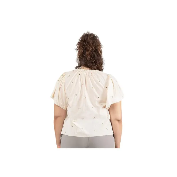 Black Tape Trendy Plus Size Printed Cotton Flutter-Sleeve Top Ivory Off White 2X - Image 7