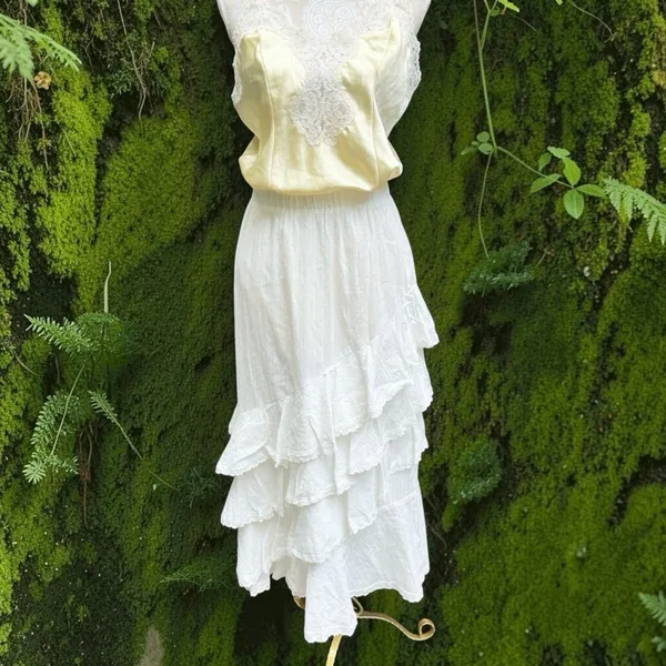 Mable Mischa Crochet Lace White Tired Ruffle Maxi Skirt Coastal Cowgirl Boho M - Image 4