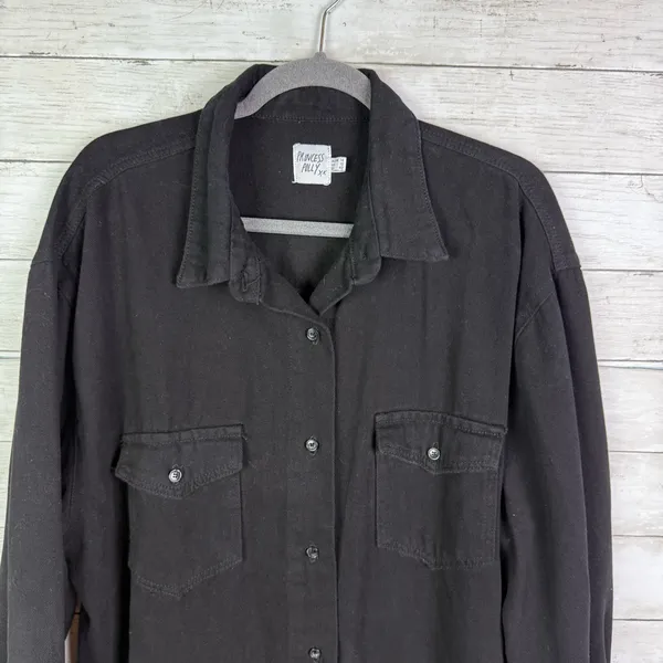 Princess Polly Button Down Shirt Jacket Black Size 10 - Image 2