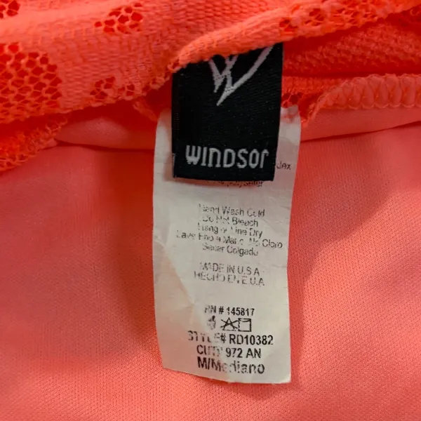 Windsor Neon‎ Coral Orange Floral Lace Open Back Bodycon Mini Dress Medium - Image 5