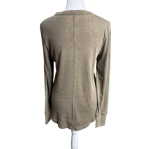 Aerie Brown Ribbed Henley Long Sleeve Layering Top Size Medium - Image 3
