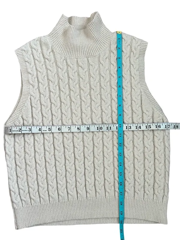 Entro Mock Neck Cable Knit Sweater Vest Cream Ivory Academia Preppy Large - Image 4