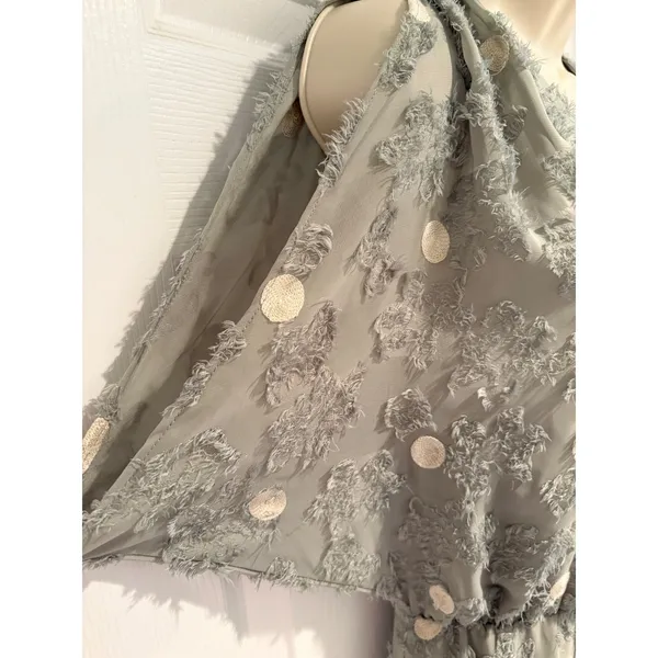 Zara Sage Green Polka Dot Eyelash Textured V-Neck Midi Dress S NWT Boho Fairy - Image 4