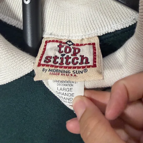 Vintage Top Stitch Morning Sun Forest Green Floral Embroidered Polo Sweatshirt L - Image 5