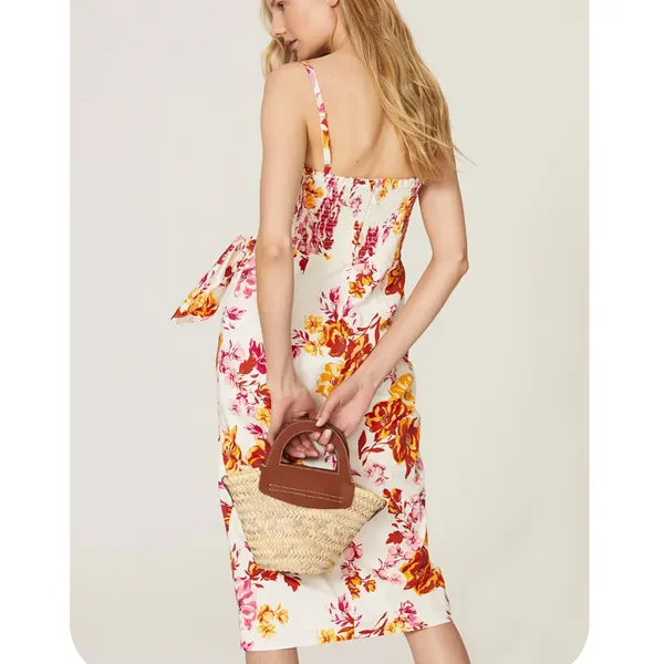 Great Jones Floral Midi Slip Dress SIZE 14 Cocktail Cotton Ruched Designer $250 - Image 4