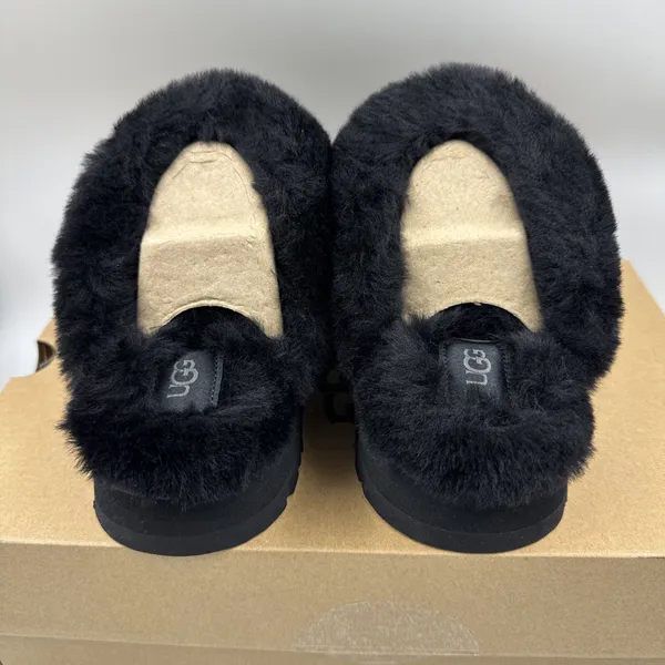 UGG Disquette Black Suede Fur Cuff Slide Platform Slipper Shoes Size 7 Women New - Image 4