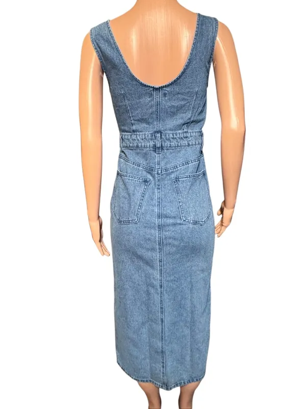 Forever 21 denim square neck midi dress M - Image 3