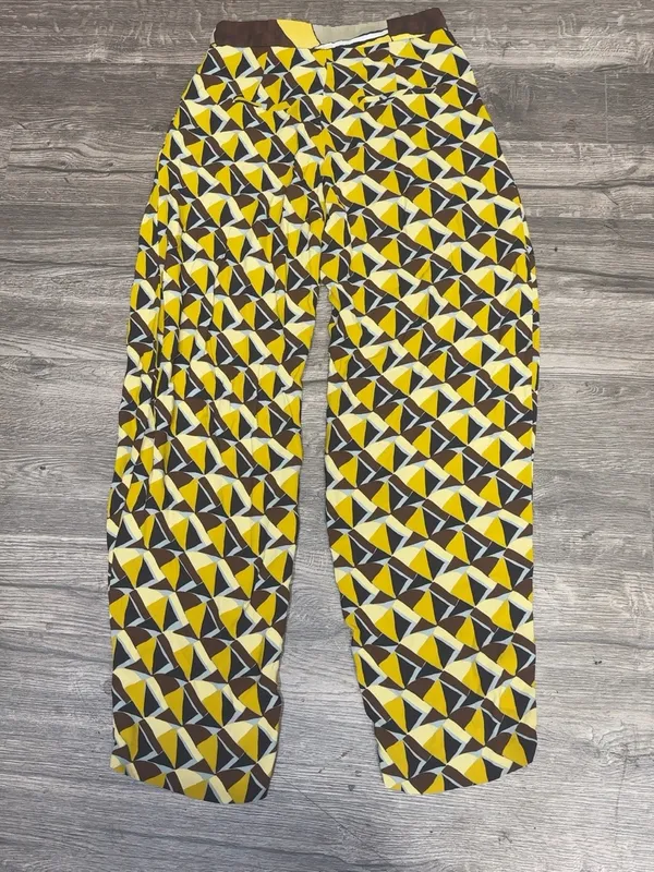 ZARA Women’s S Geometric Print Straight Leg Pants Yellow Brown Retro - Image 4