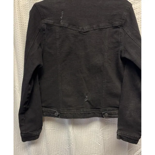 1511 Inc. Women's Distressed Size Medium Black Denim Trucker Pockets‎ - Image 10