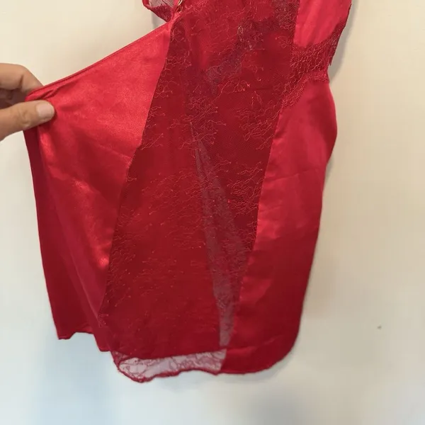 Victoria's Secret Red Slip Dress With Lace Cutouts Size Large 1185 - Image 10