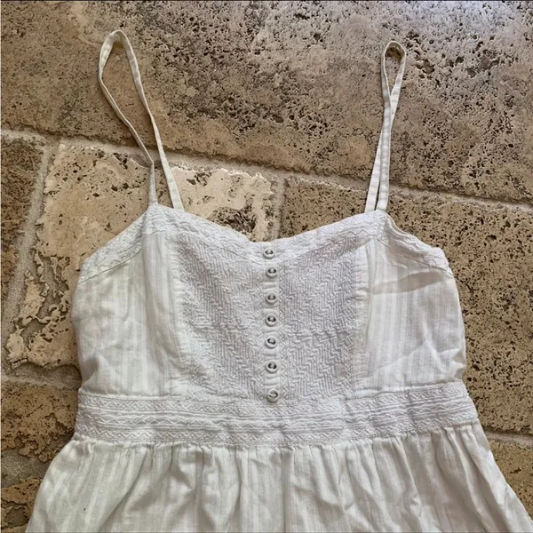 American Eagle White Babydoll Cotton Eyelet Mini Dress Y2K S 2000s - Image 3