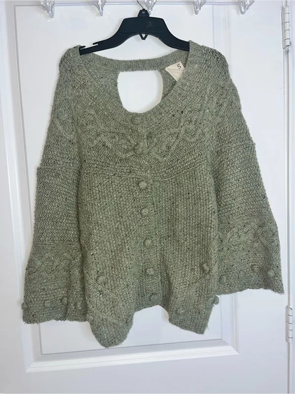 Far Away From Close Wool Blend Crossback Sweater Anthropologie Cable Cardigan S - Image 2