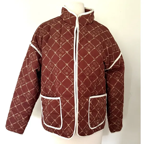 NWT Omoone Boho Brown Floral Quilted Padded Lightweight Puffer Coat Jacket Sz XS - Image 3