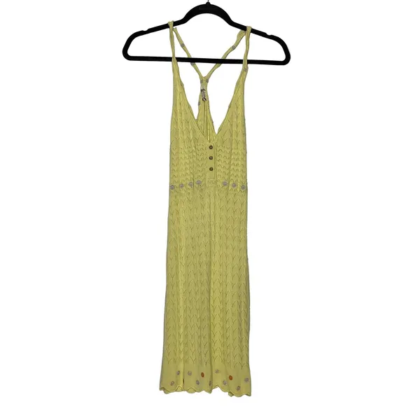 Free People Knit Mini Slip Dress Small Yellow Floral - Image 2