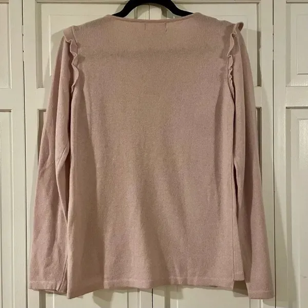 Benedetta B pink ruffle shoulder merino wool cashmere blend sweater M - Image 6
