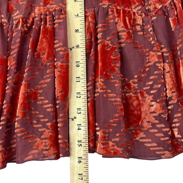 Y2K Urban Outfitters Vera Crushed Velvet Mini‎ Skirt Size S Tiered A-Line Flowy - Image 11