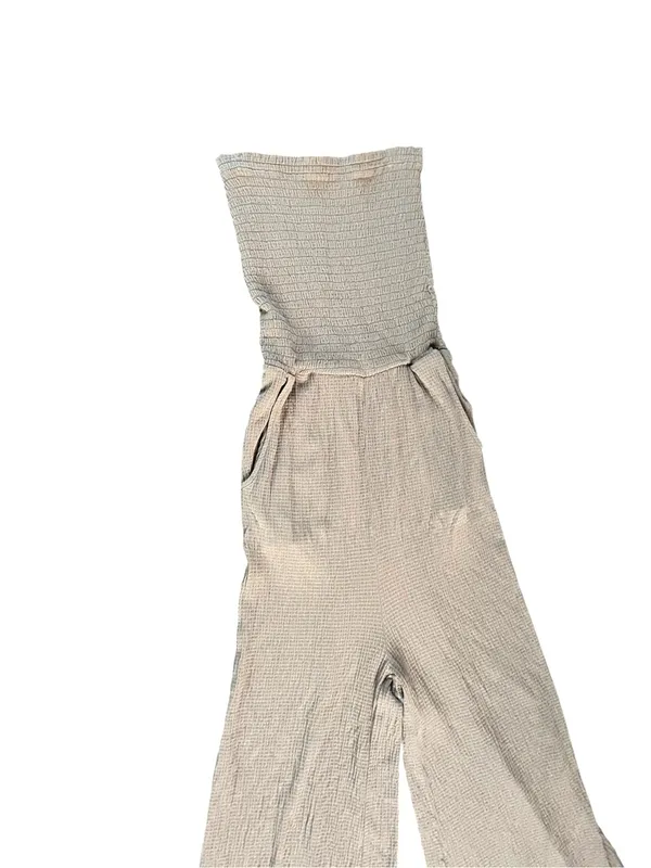 Love Tree Strapless Wide-Leg Jumpsuit in Light Tan - Image 6