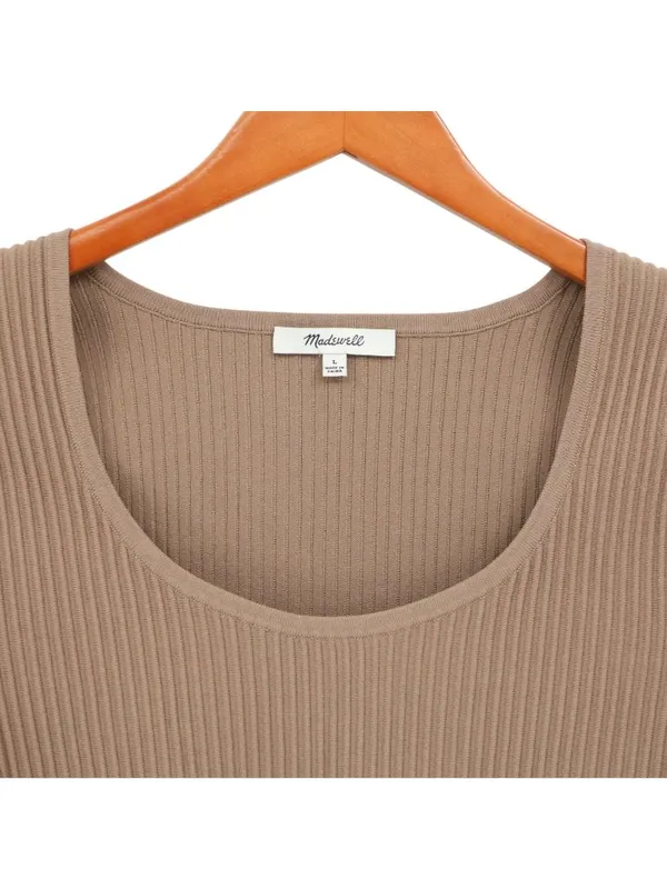 Madewell Ottoman Crop Sweater Tee Shirt Top Ribbed in Light Umber Brown L - Image 4