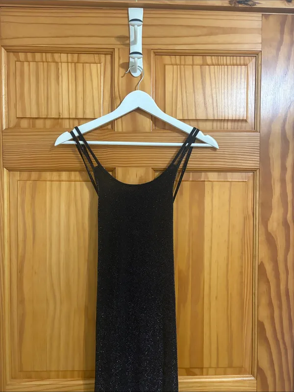 Maurices Vintage Y2k 90s Size 12 Black Glitter Open-Back Formal Prom Dress - Image 3