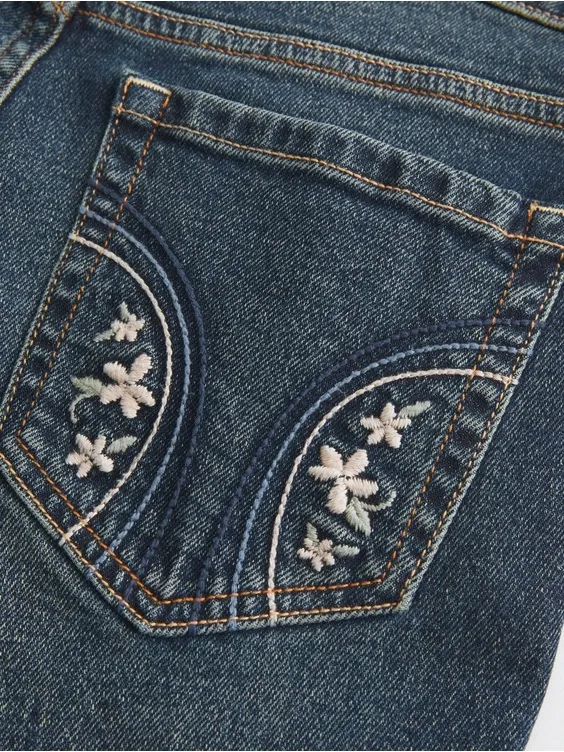 Hollister Low-Rise Embroidered Bootcut Jeans | 27S - Image 5