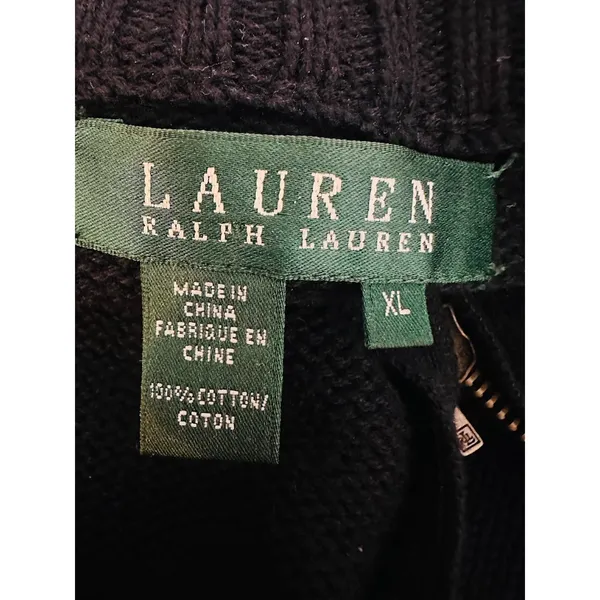 Lauren‎ Ralph Lauren Women Black Full Zip Sweater Shoulder Patch Old Money XL - Image 5