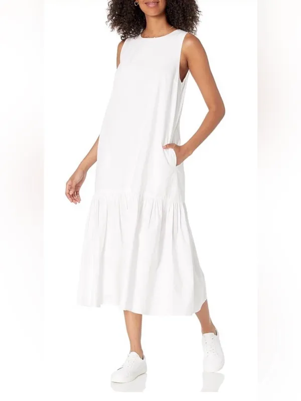 The Drop IIana 100% Cotton White‎ Midi/Maxi Wide Hem Poplin Dress Feminine MED - Image 2