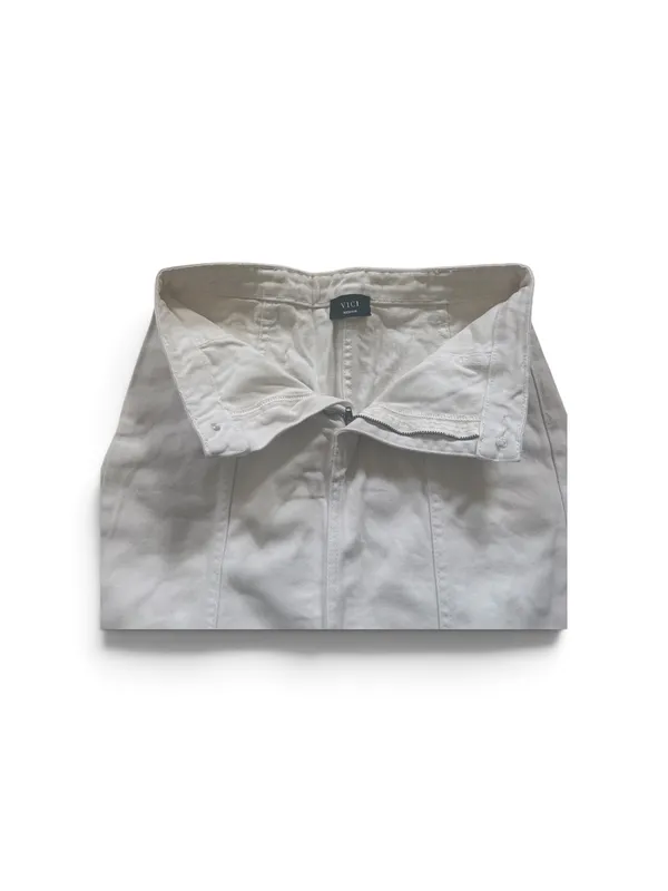Vici Front Slit Cream Denim Maxi Skirt - Image 3