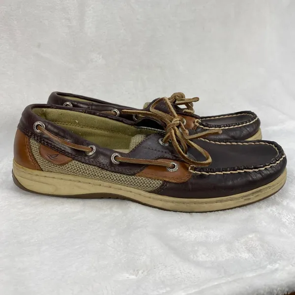 Sperry Top-Sider Leather Boat Shoes Mesh Detail Brown Tan Comfort Loafers‎ 7.5M - Image 4