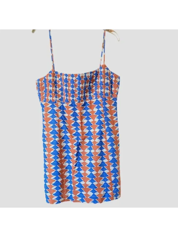 Anthropologie Ophelia Sleeveless Linen Mini Dress Size 12 Blue Orange Homecoming - Image 5
