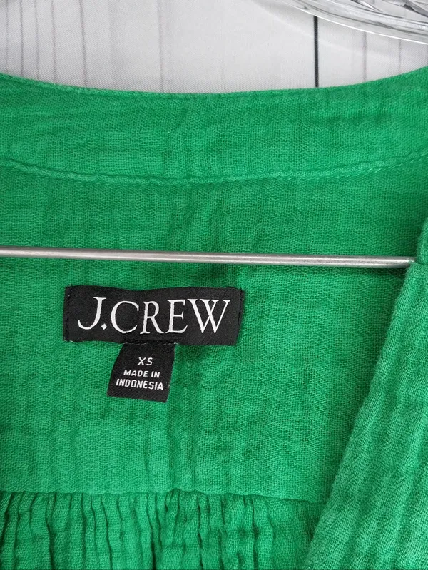 J. Crew Bright Green V-Neck Gauze Popover Short Sleeve Preppy Casual Top - Image 4