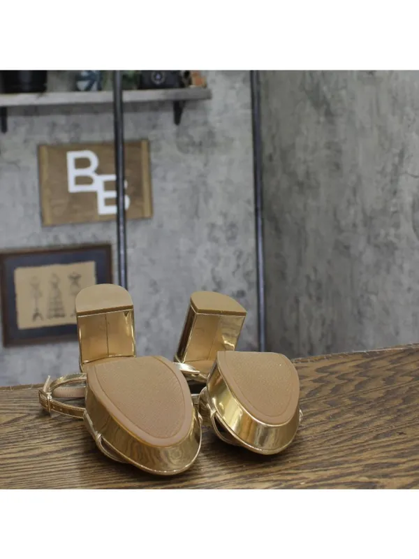 NWT Bandolino Pennie Platform Block Heel Sandals BNPENNIE3 Platino Gold 6M - Image 10