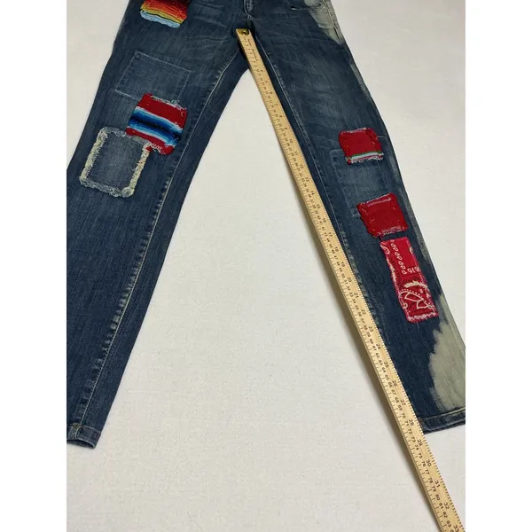 Free People Artisan De Luxe Patchwork Jeans 27 Serape Bandana Distressed Boho - Image 4