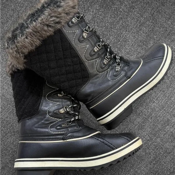 Black Faux Fur Trim Winter Snow Boots - Image 8