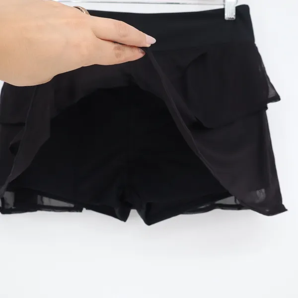 Black Tiered Ruffle Mesh Skort with Built-in Shorts Activewear Size L - Image 3