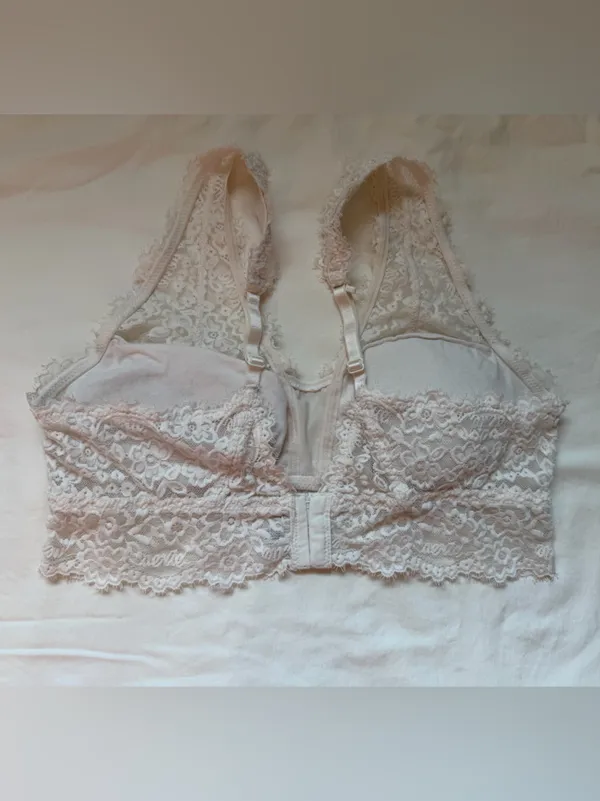 Aerie White Floral Lace Longline Bralette Lightly Lined Size L - Image 2