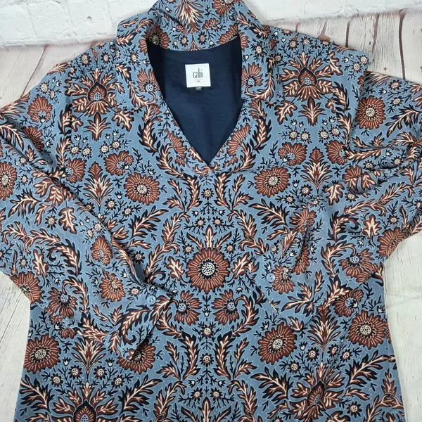 Cabi Women Dress XS Blue Floral Print Long Sleeve V‎ Neck Shift - Image 3