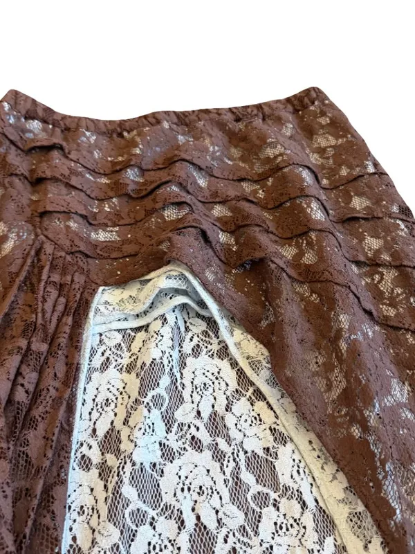 Free People FP One Solene Iced Chocolate High Low Maxi Skirt Stretch Lace NWT - Image 10