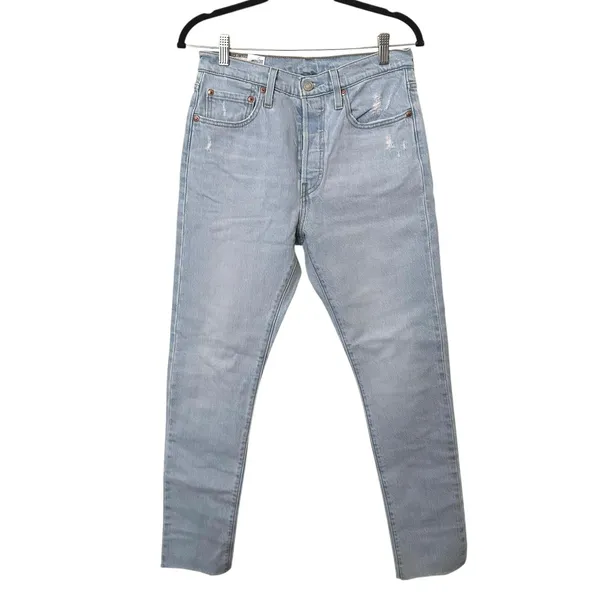 LEVIS 501 Skinny Jean Light Wash‎ Distressed Sz 28 - Image 2
