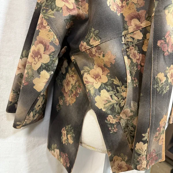 Solitaire S Brown Faux Suede Floral Open Front Jacket Kimono Retro Boho‎ Funky - Image 5