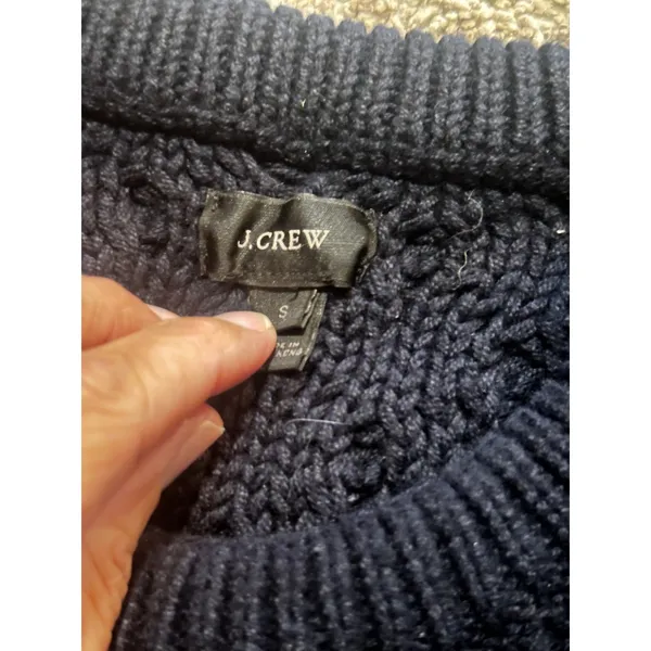 J.Crew Womens Navy Blue 100%‎ Cotton Lattice Cable Knit Crew Neck Sweater Small - Image 4
